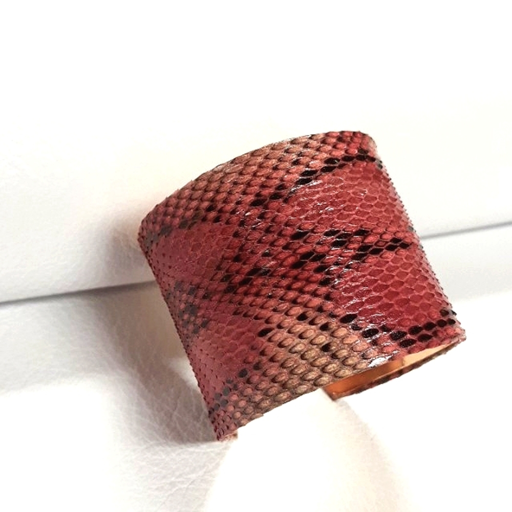 Pink/Hand Painted /Python Snakeskin Cuff Bracelet/Exotic/ Handcrafted